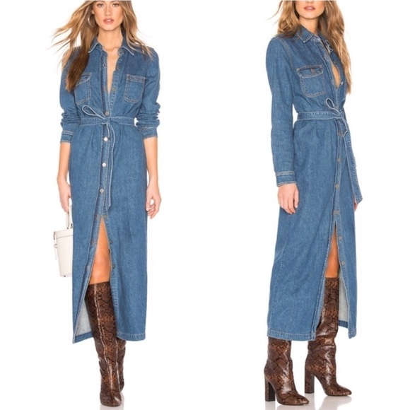 GRLFRND Dresses & Skirts - GRLFRND Sessile Denim Midi Dress in Gen X With Belt Women’s Size Small